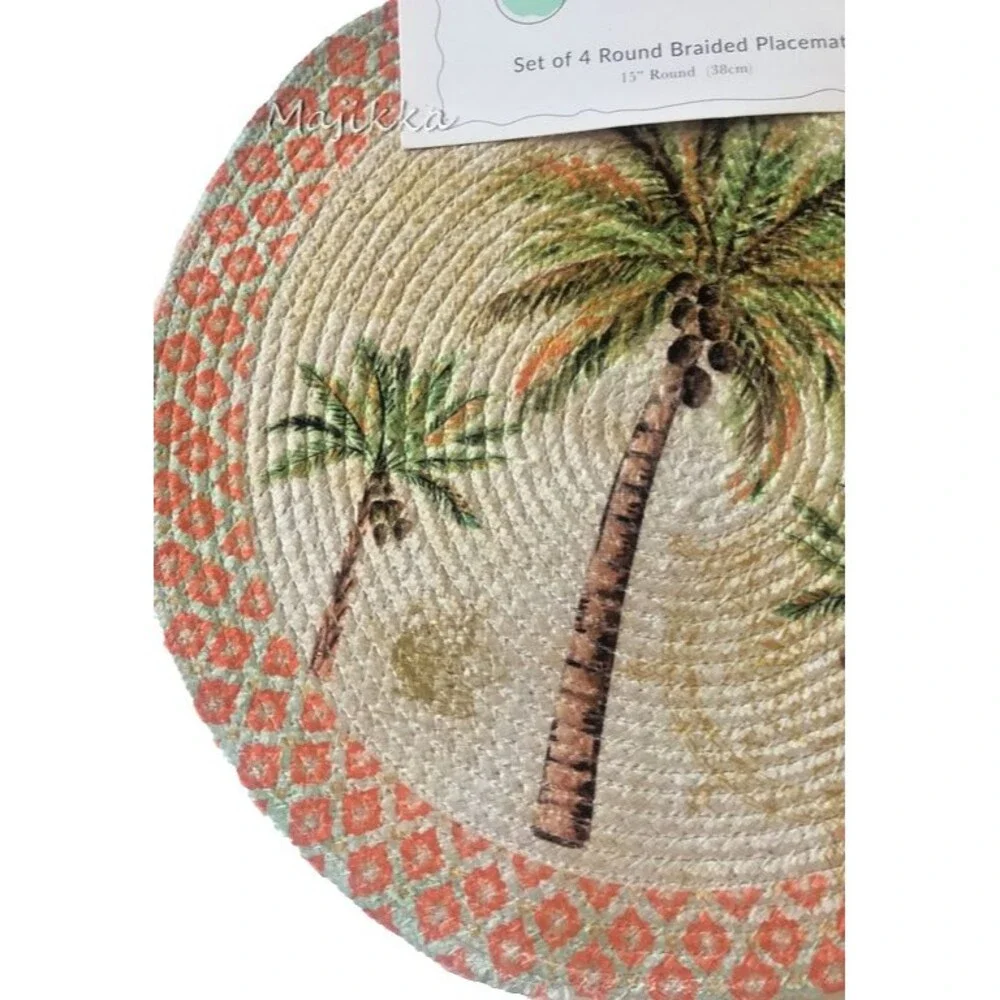 Lauren Alexander Palm Tree Placemats Set of 4 Braided Cotton 15